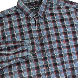 Polo Ralph Lauren Shirt Men XLT Navy Blue Plaid Thick Cotton Classic Fit L/S